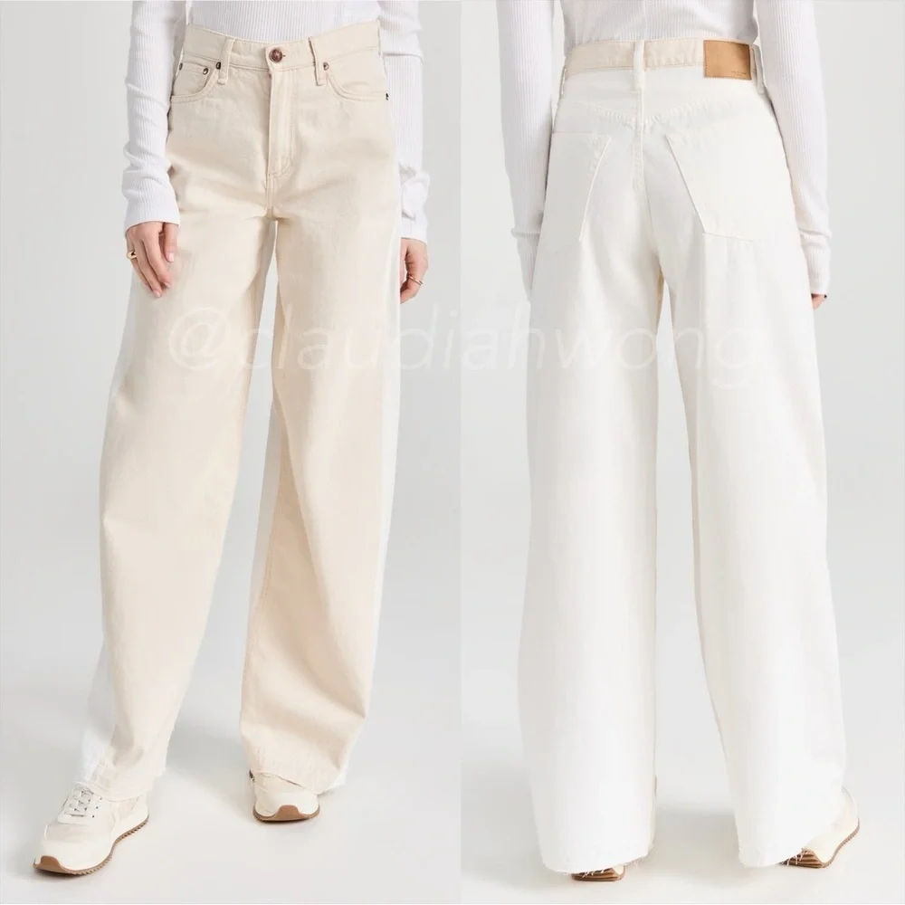 RAG & BONE Sofie Two Tone Frayed Wide Leg Jeans in Double Ecru - Picture 17 of 17